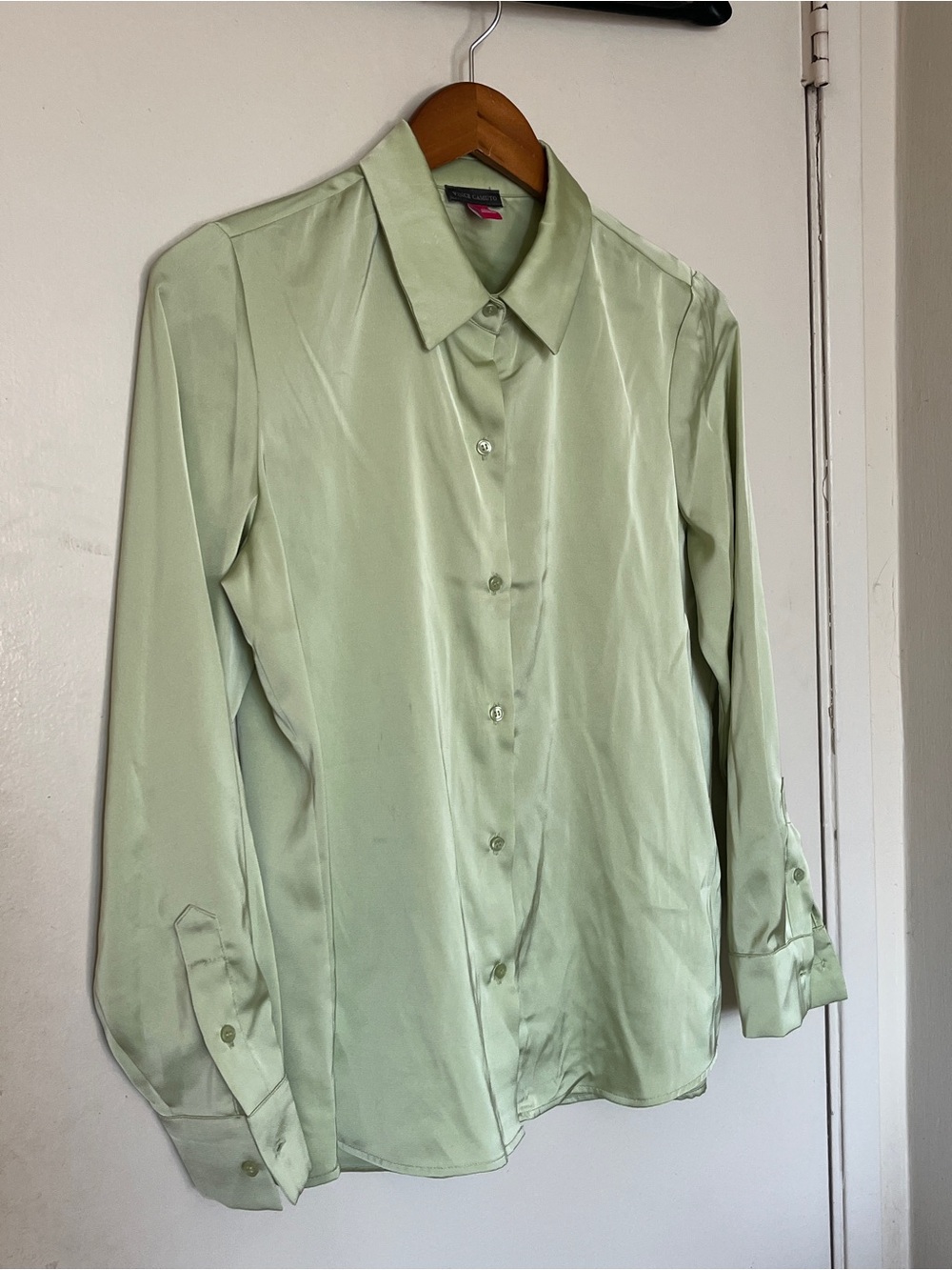 Vince Camuto Pale Green Satin Button-Down Shirt